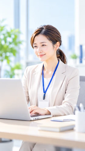 PCでレセプト業務を進める医療事務スタッフの女性